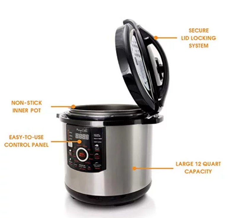 Megachef 12 Quart Steel Digital Pressure Cooker with 15 Presets and Glass Lid | Zarnesh