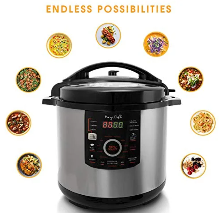 Megachef 12 Quart Steel Digital Pressure Cooker with 15 Presets and Glass Lid | Zarnesh