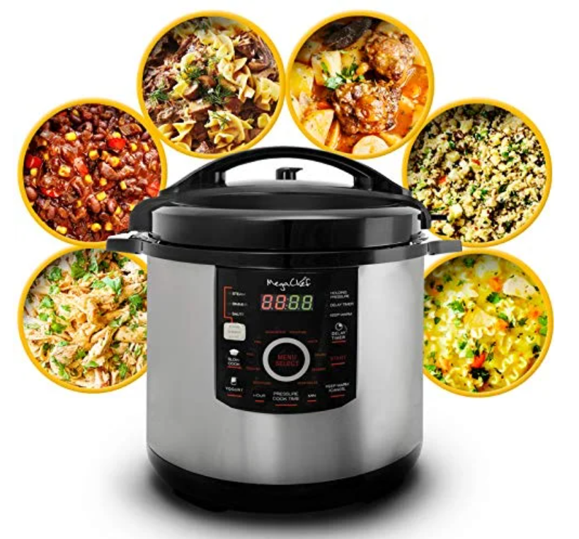 Megachef 12 Quart Steel Digital Pressure Cooker with 15 Presets and Glass Lid | Zarnesh