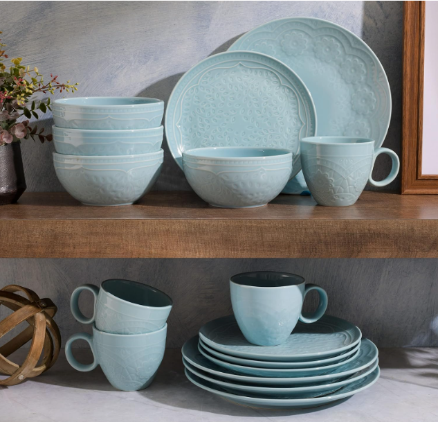 Gibson Elite Alemany 16-Piece Dinnerware Set, Aqua | Zarnesh