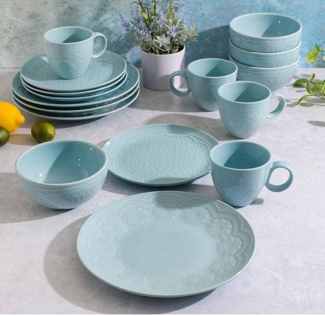 Gibson Elite Alemany 16-Piece Dinnerware Set, Aqua | Zarnesh