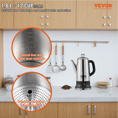 VEVOR 12-Cup Electric Percolator Coffee Pot - 304 Stainless Steel | Zarnesh