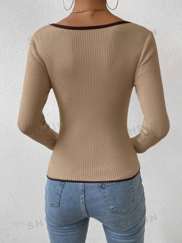 Women Ribbed Long Sleeve Top | Zarnesh