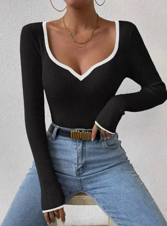 Women Ribbed Long Sleeve Top | Zarnesh