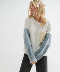 Women Denim Sleeve Knit Sweater| Zarnesh