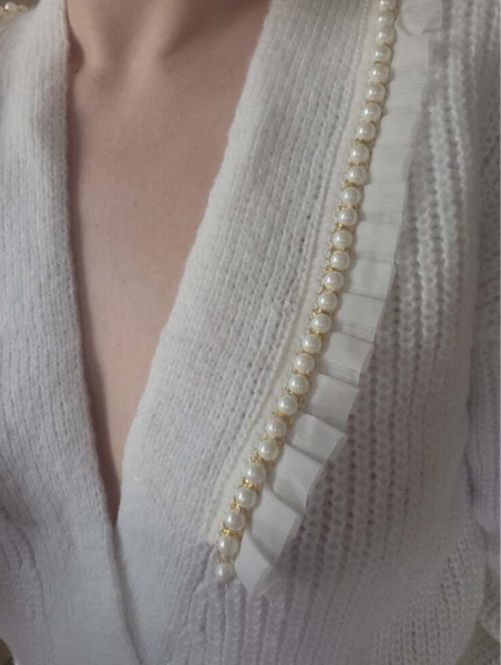 Women’s Deep V Double Breasted Pearl Beaded Sweater | Zarnesh