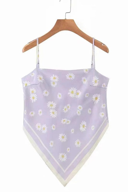 Women Cropped Self Fabric Line Adjustable Strap Scarf Tank Top Zarnesh