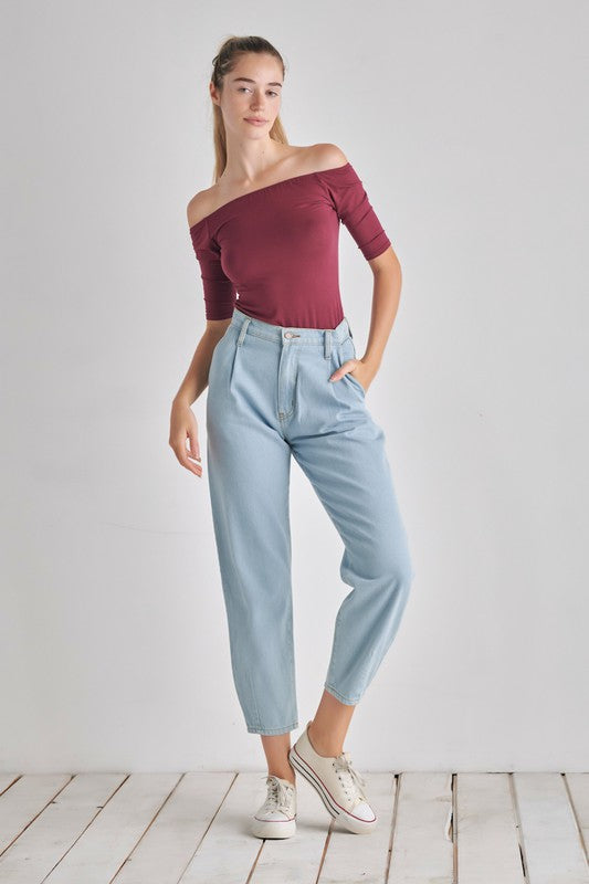 Women Soft Stretch Knit Fabric Short Sleeves Off Shoulder Top Zarnesh