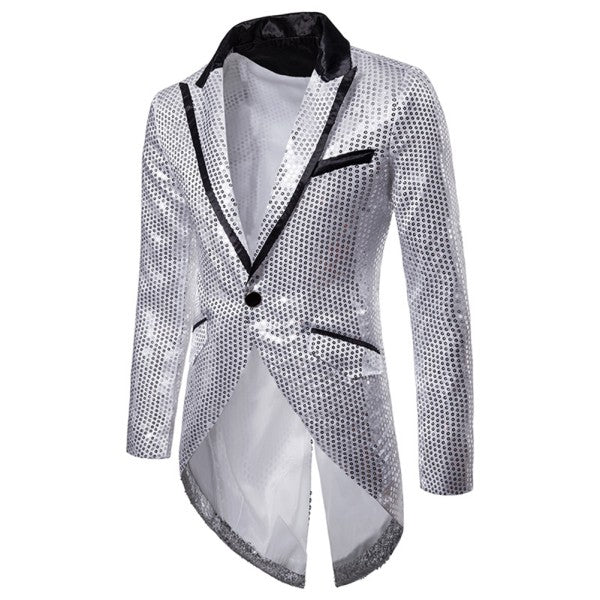 Men’s Sequin Tailcoat Formal Long Back Tuxedo Blazer Jacket | Zarnesh