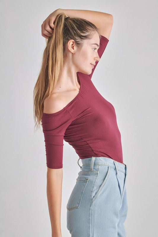 Women Soft Stretch Knit Fabric Short Sleeves Off Shoulder Top Zarnesh
