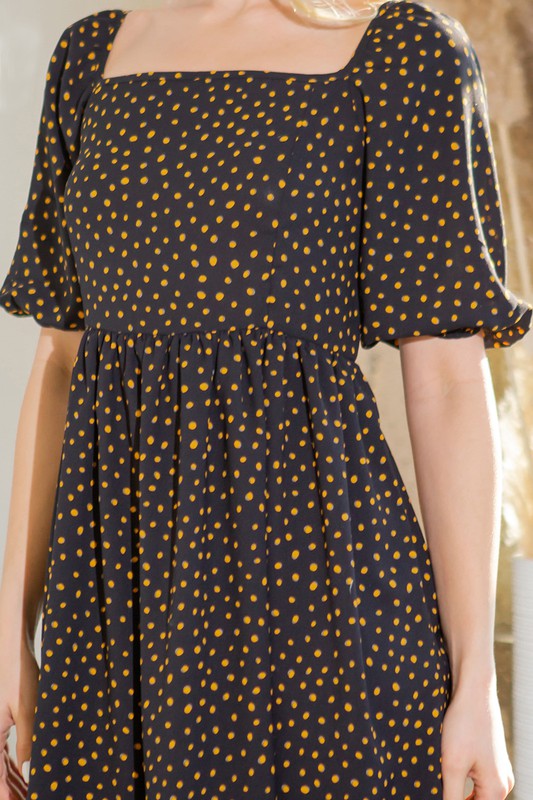 Women Spaghetti Tie Back Puff Sleeve Lined Skirt Woven Dress Zarnesh