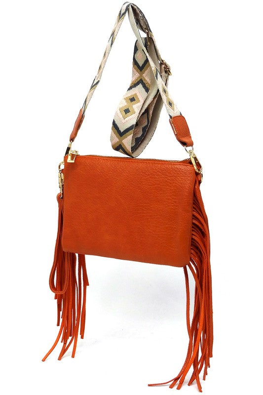 Women Aztec Guitar Strap Fringe Clutch Crossbody Bag Zarnesh