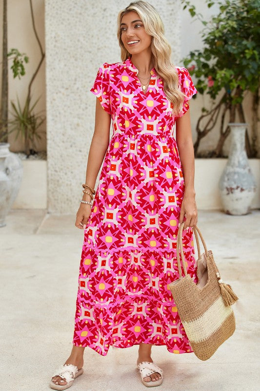 Women Strawberry Pink Full Length Relax Waistband Maxi Dress Zarnesh