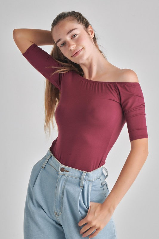Women Soft Stretch Knit Fabric Short Sleeves Off Shoulder Top Zarnesh
