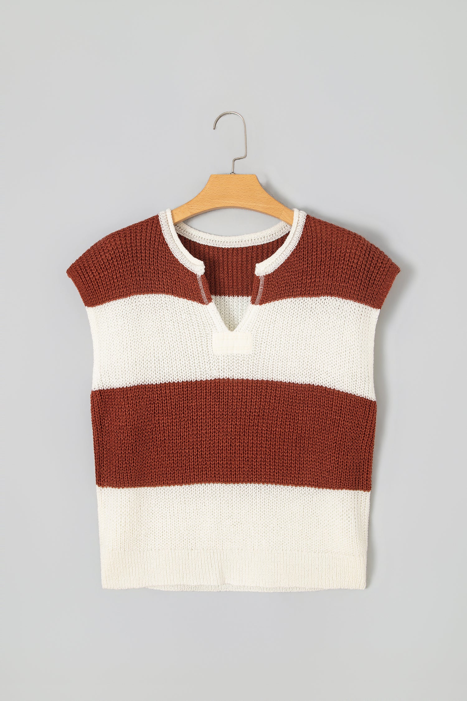 Striped Colorblock Cap Sleeve V-Neck Sweater | Zarnesh