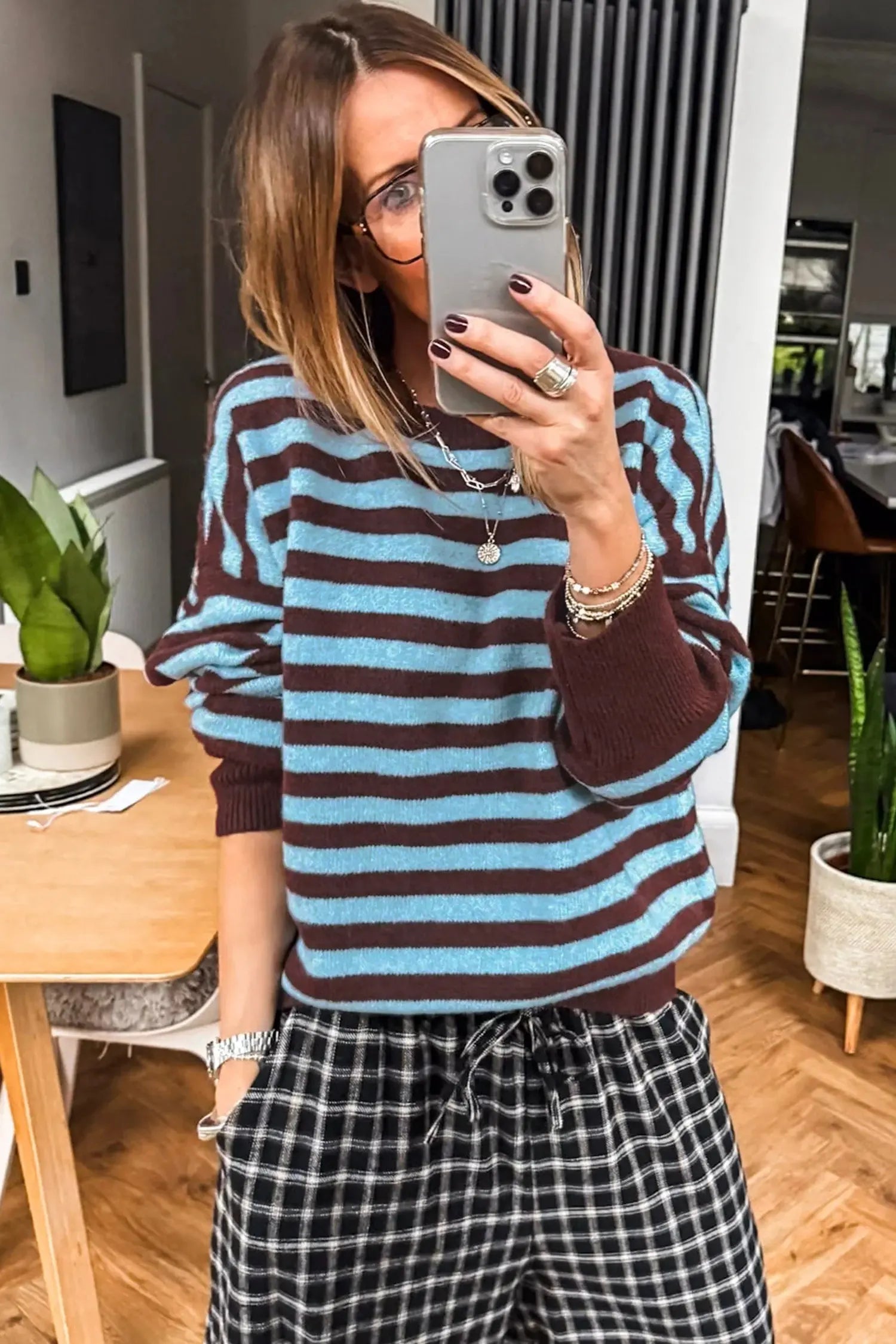 Striped Crewneck Ribbed Cuff Knit Sweater | Zarnesh