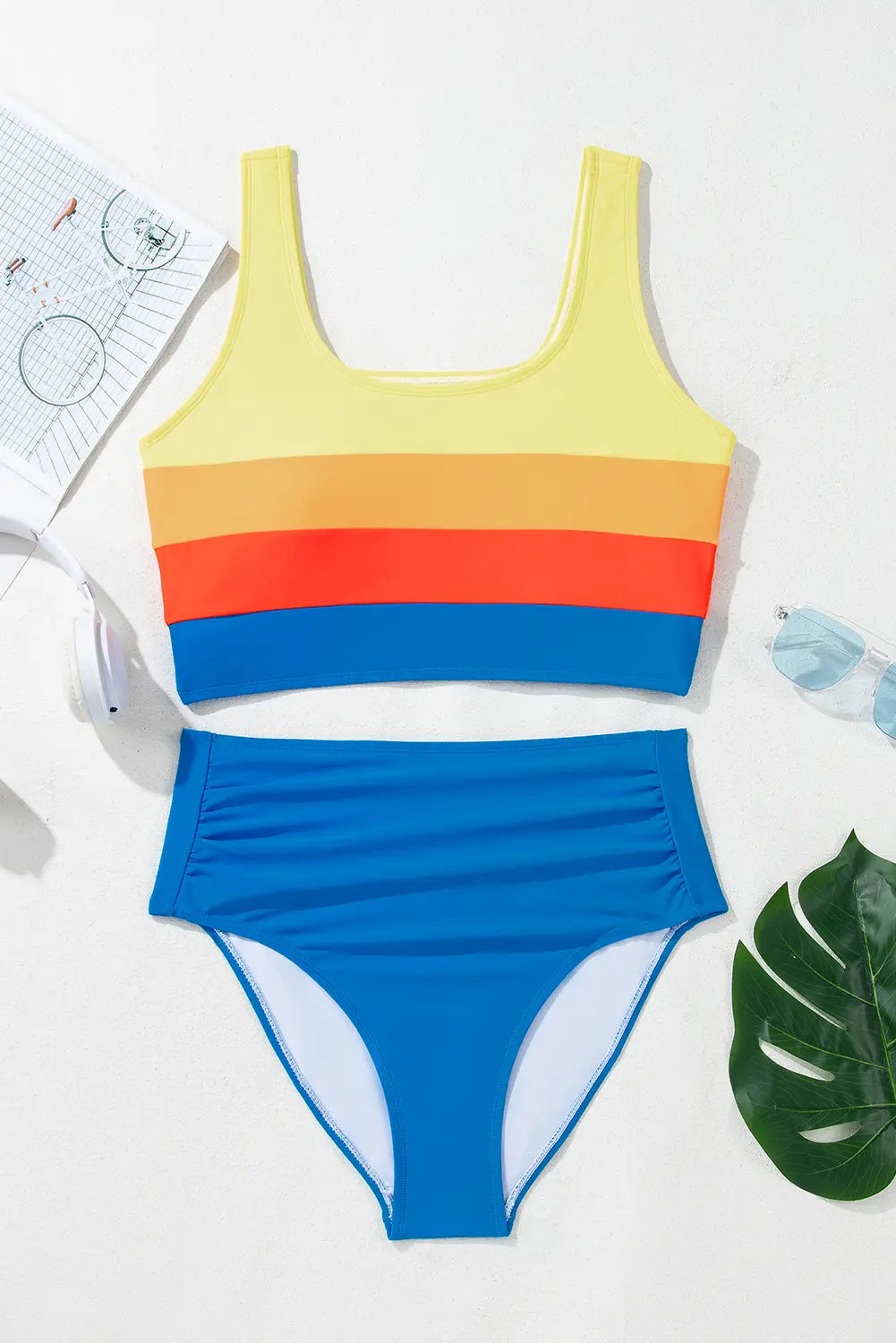 Striped High Waist Pleated Bikini Set | Zarnesh
