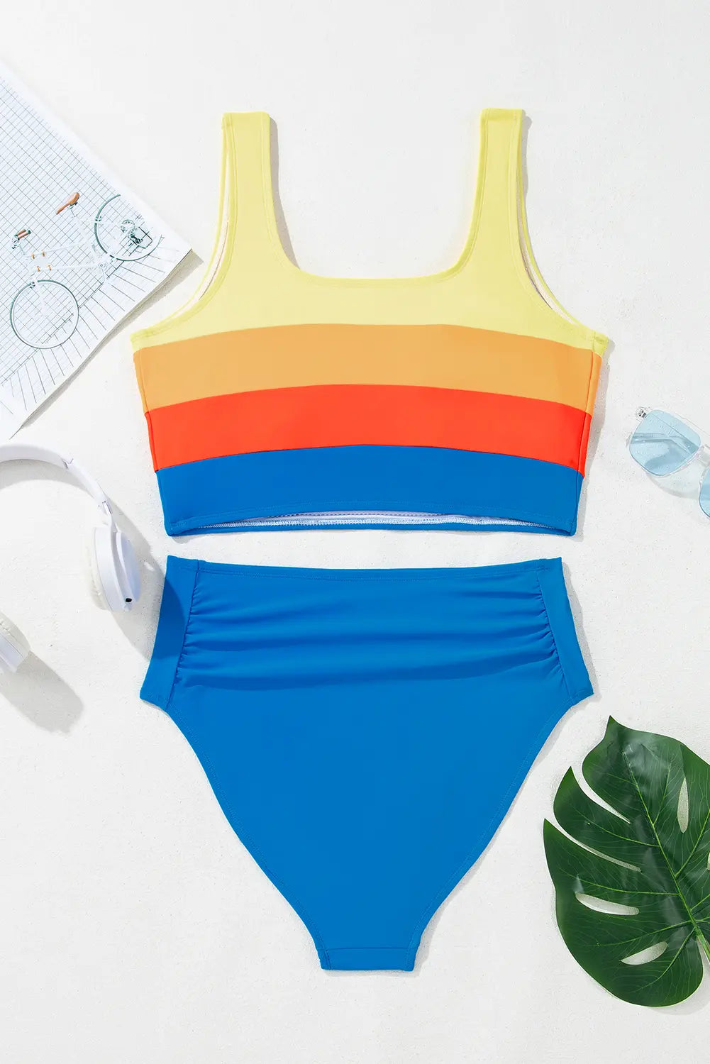 Striped High Waist Pleated Bikini Set | Zarnesh
