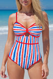 Striped Keyhole Cutout Patriotic Swimsuit | Zarnesh