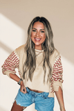 Striped Sleeve Patchwork Casual Knit Top | Zarnesh