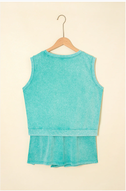 Women Summer 2 Pieces Cotton Tank Top Lined Split Skirt Set Zarnesh
