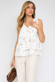 Women Summer Sleeveless V Neck Layered Bottom Abstract Top Zarnesh