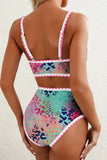 Multicolored leopard print bikini on a neutral background