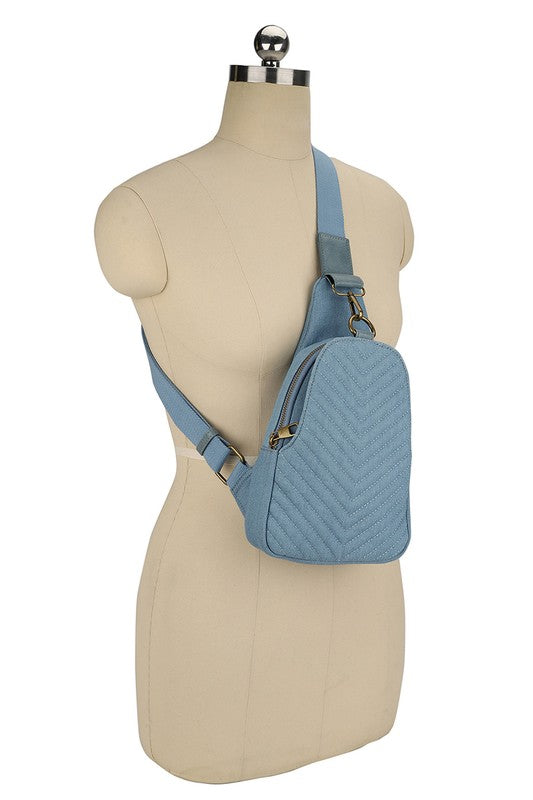 Unisex Quilted Denim Chest Sling Backpack | Zarnesh
