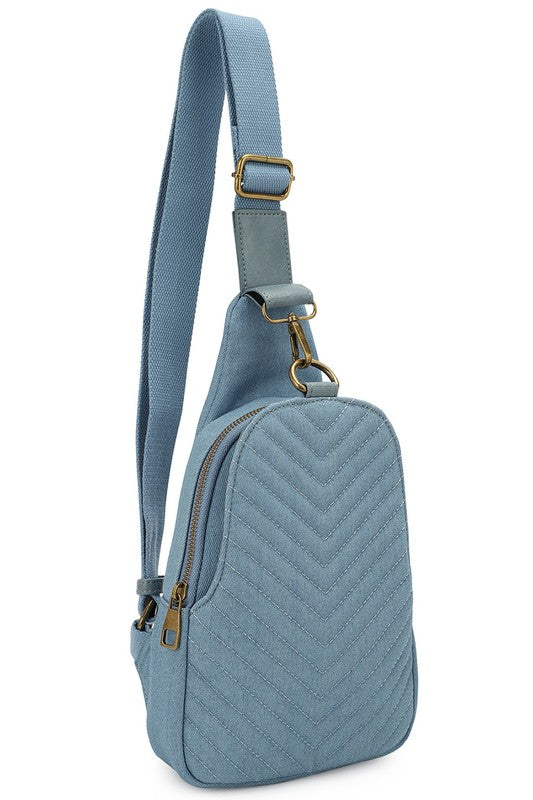 Unisex Quilted Denim Chest Sling Backpack | Zarnesh
