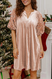 Velvet Embroidered Puff Sleeve Shift Mini Dress | Zarnesh