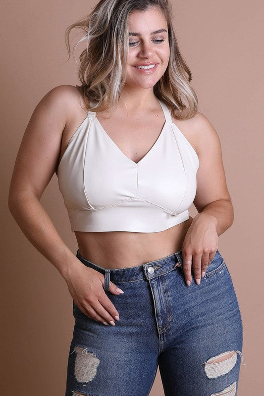 Women Plus Faux Leather Eye Hook And Closure Longline Bralette Zarnesh 