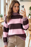 Wide Stripe Mock Neck Drop Shoulder Sweater | Zarnesh
