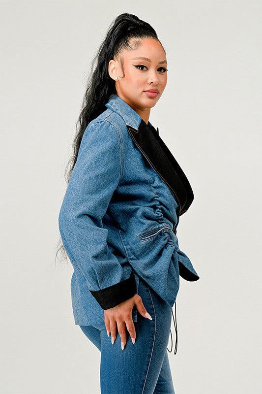 Women’s Athina Denim Blazer Ruched Jacket | Zarnesh