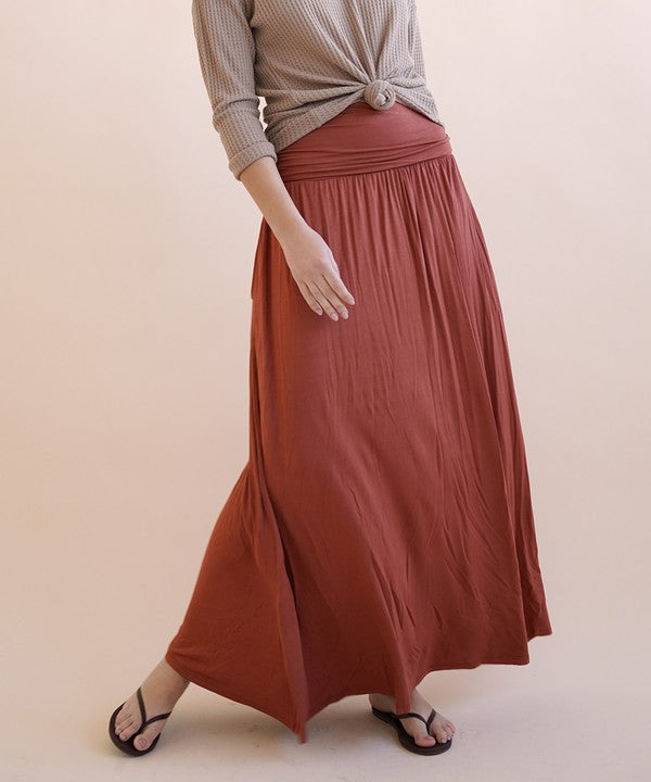 Women Bamboo Flared Banded Waist Yoga Maxi Skirt | Zarnesh