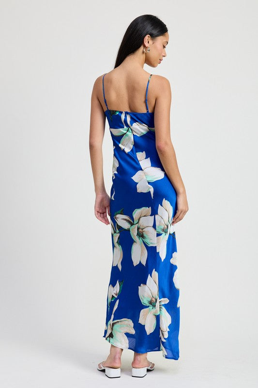 Women Floral Print Bias Cut Fully Lined Maxi Length Dress Zarnesh