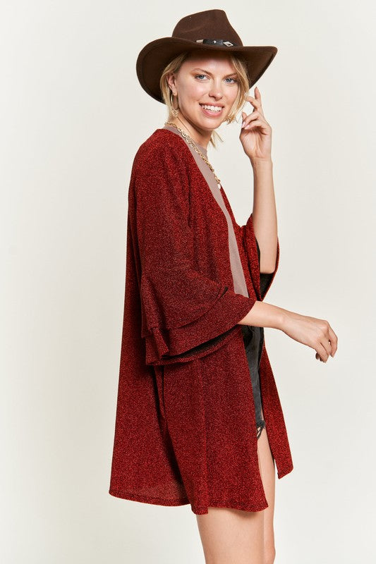 Women's Glitter Bell Sleeve Open Front Kimono Cardigan | Zarnesh
