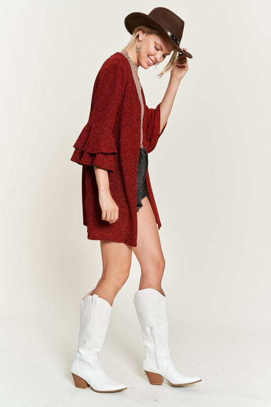 Women's Glitter Bell Sleeve Open Front Kimono Cardigan | Zarnesh