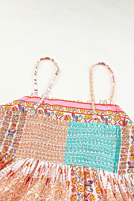 Women Mint Boho Patchwork Print Square Neck Sundress | Zarnesh