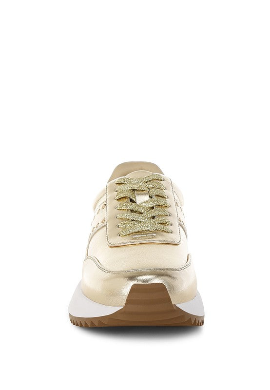 Women Mujori Metallic Pleather Studded Lace Up Sneakers | Zarnesh