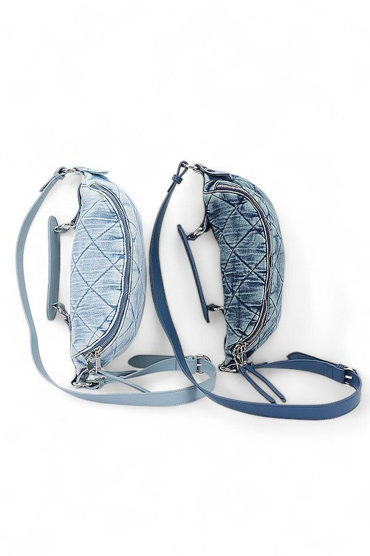 Women Quilted Denim Handle Removeable Strap Swing Bag | Zarnesh
