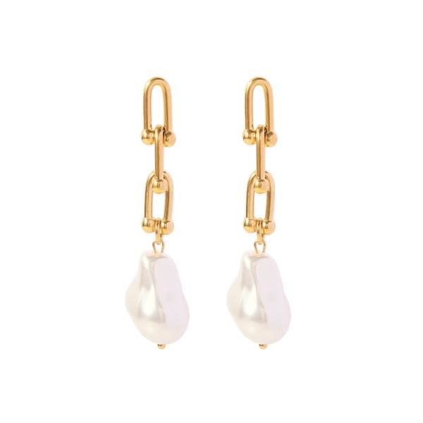 Women 18K Gold Plated Baroque Pearl Link Earrings | Zarnesh