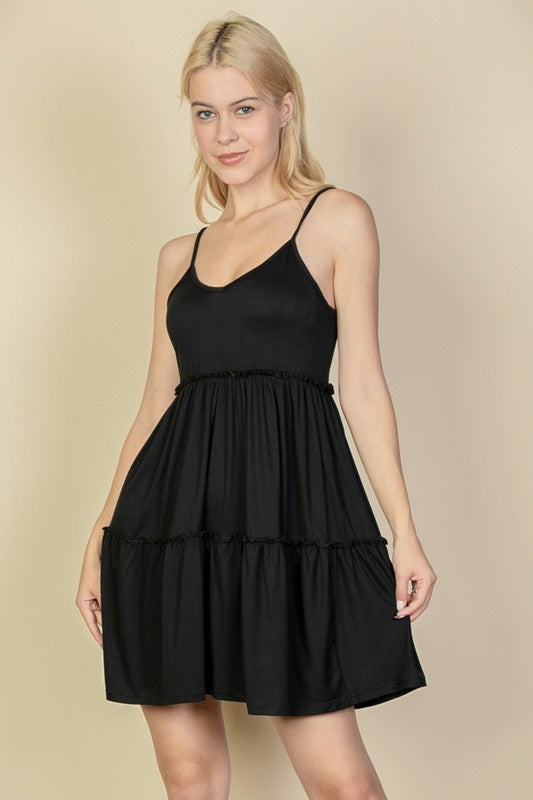 Women Adjustable Spaghetti Straps Flowy Tier Cami Mini Dress Zarnesh