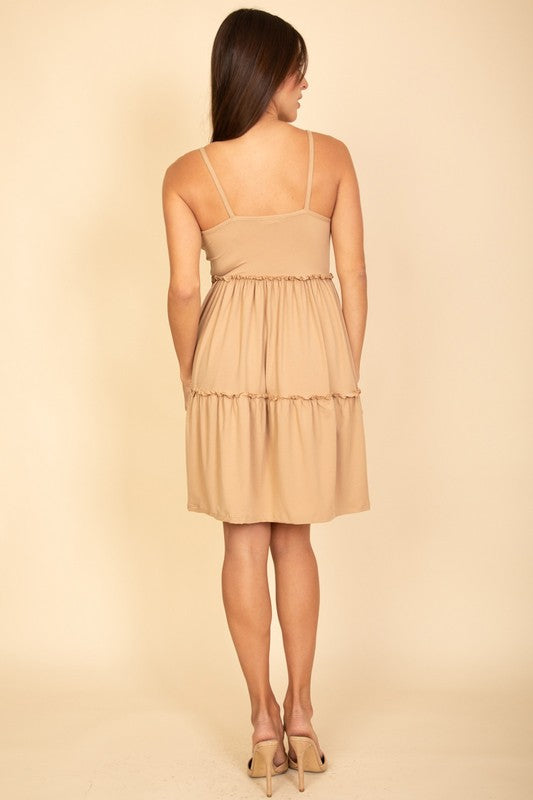 Women Adjustable Spaghetti Straps Flowy Tier Cami Mini Dress Zarnesh