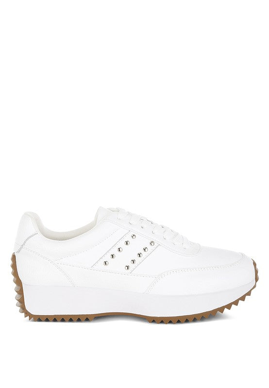 Women Athion Studded Real Leather Lug Soles Sneakers | Zarnesh