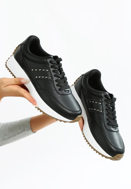 Women Athion Studded Real Leather Lug Soles Sneakers | Zarnesh