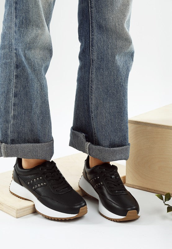 Women Athion Studded Real Leather Lug Soles Sneakers | Zarnesh