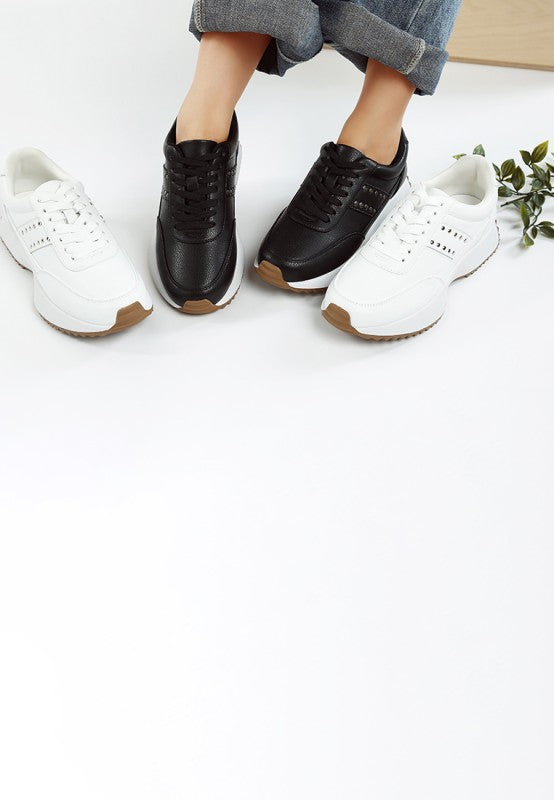 Women Athion Studded Real Leather Lug Soles Sneakers | Zarnesh