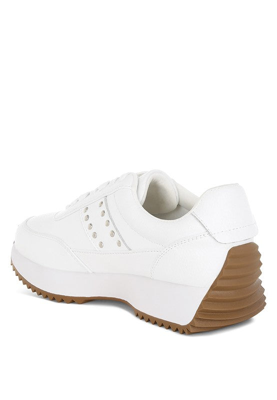 Women Athion Studded Real Leather Lug Soles Sneakers | Zarnesh