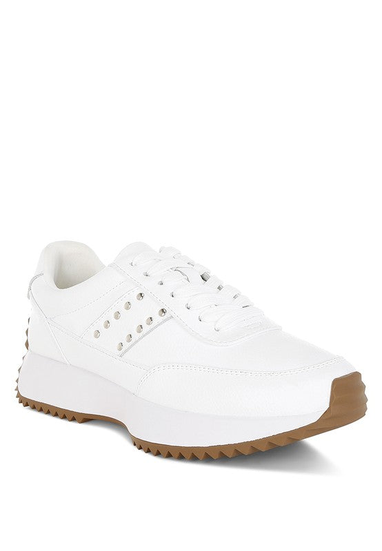 Women Athion Studded Real Leather Lug Soles Sneakers | Zarnesh