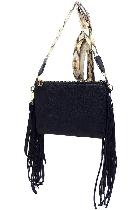 Women Aztec Guitar Strap Fringe Clutch Crossbody Bag Zarnesh
